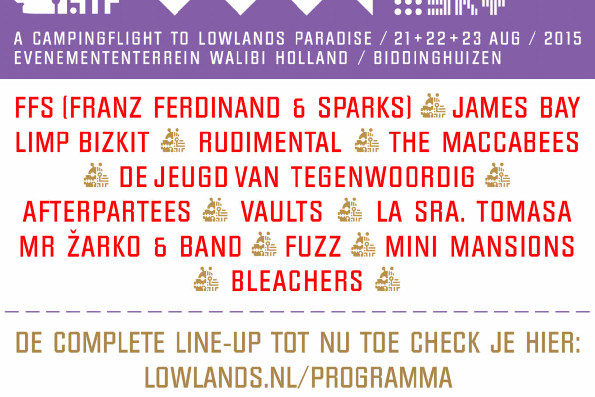  Lowlands Festival: dertien nieuwe namen o.a. FFS, James Bay, Limp Bizkit en Rudimental