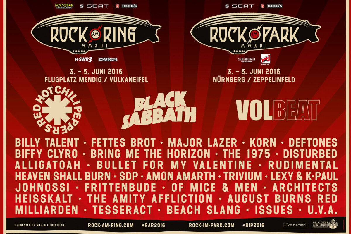 Black Sabbath, Red Hot Chili Peppers en Volbeat, headliners op Rock Am Ring 2016!