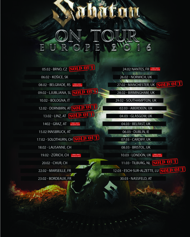 Sabaton tour kicks off next week, many sold out places already