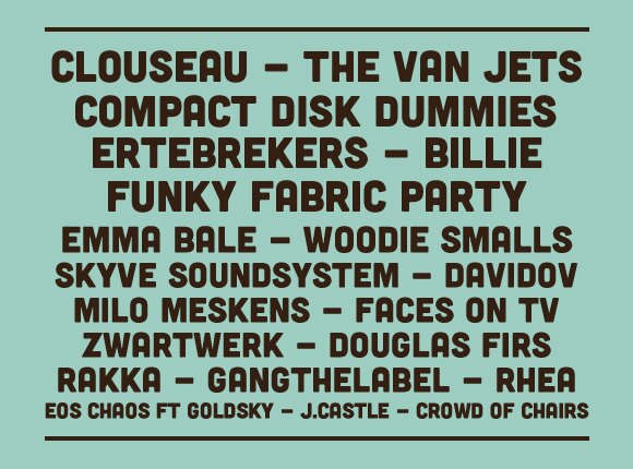 Crowd of Chairs, ZwartWerk, Douglas Firs, Funky Fabric Party en Compact Disk Dummies komen naar Zeverrock