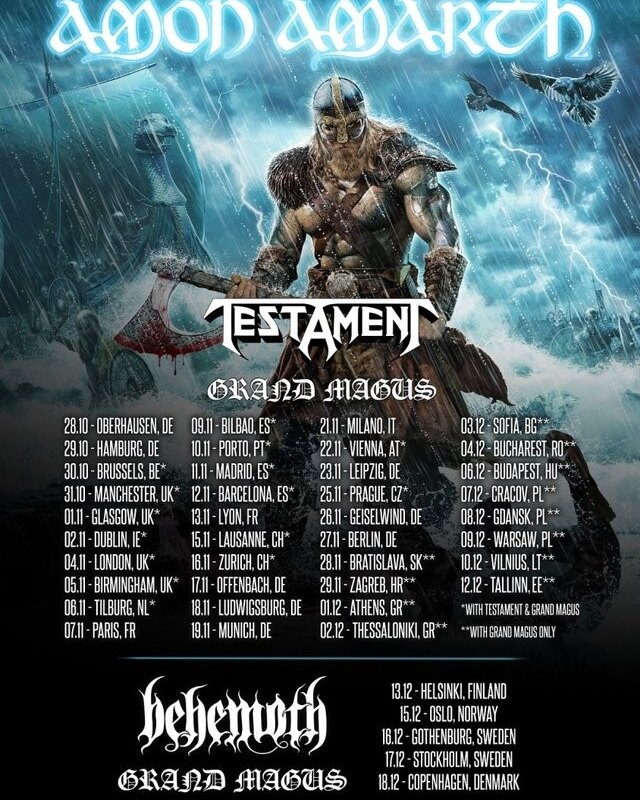 Testament & Grand Magus to support Amon Amarth on European tour!