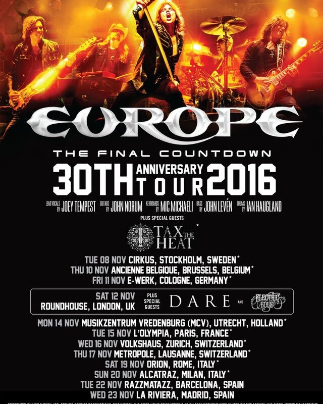 Tax The Heat announced as guest act for Europe's "The Final Countdown" 30th Anniversary Shows!
