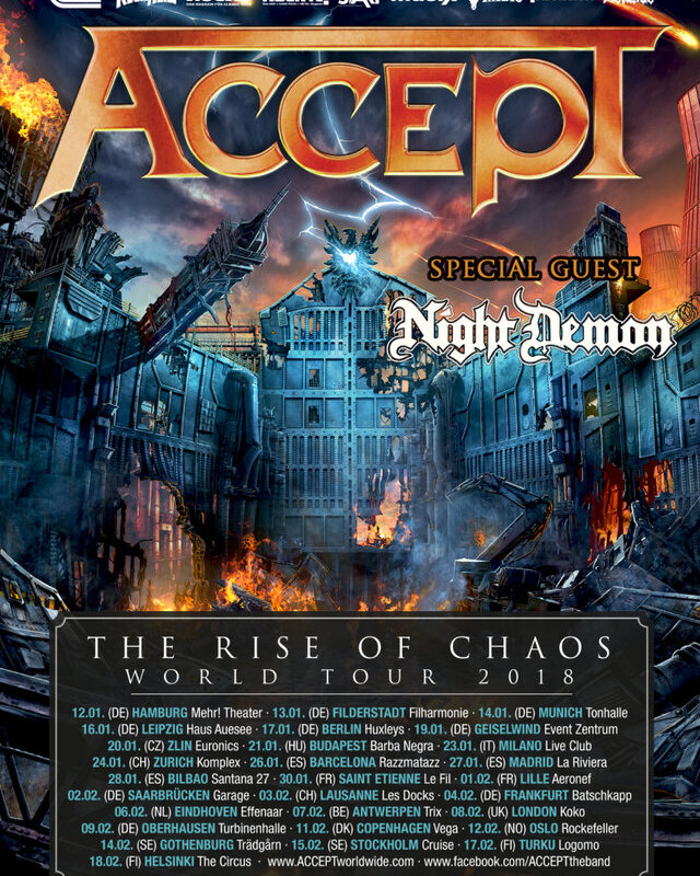 Accept announce NIGHT DEMON as support act for forthcoming European tour!