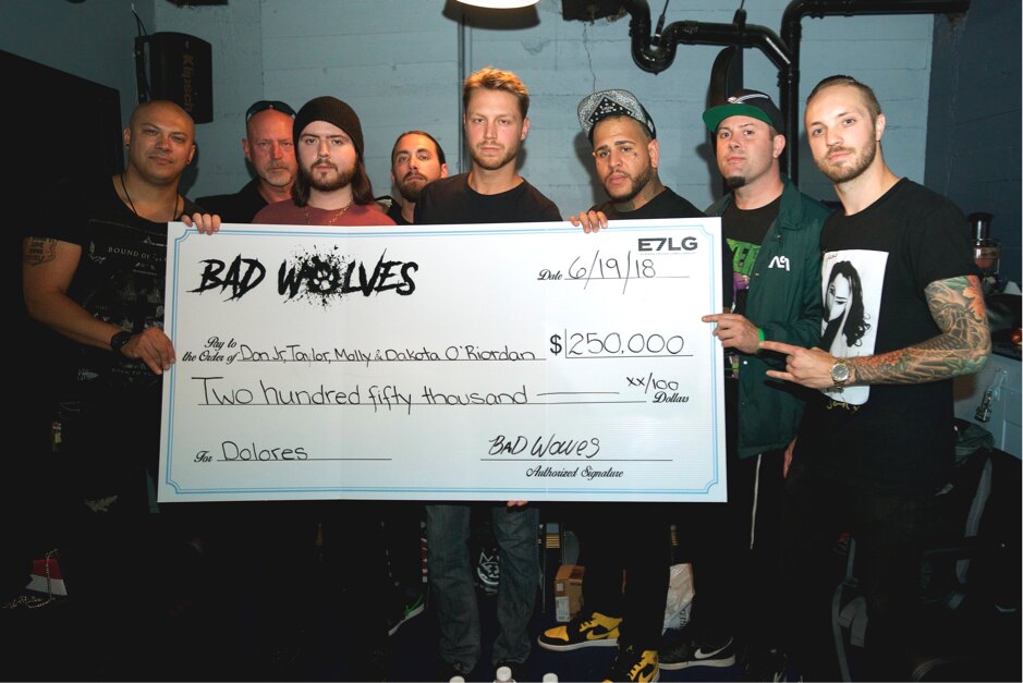 Dolores O'Riordan's children presented with $250,000 cheque by Bad Wolves 