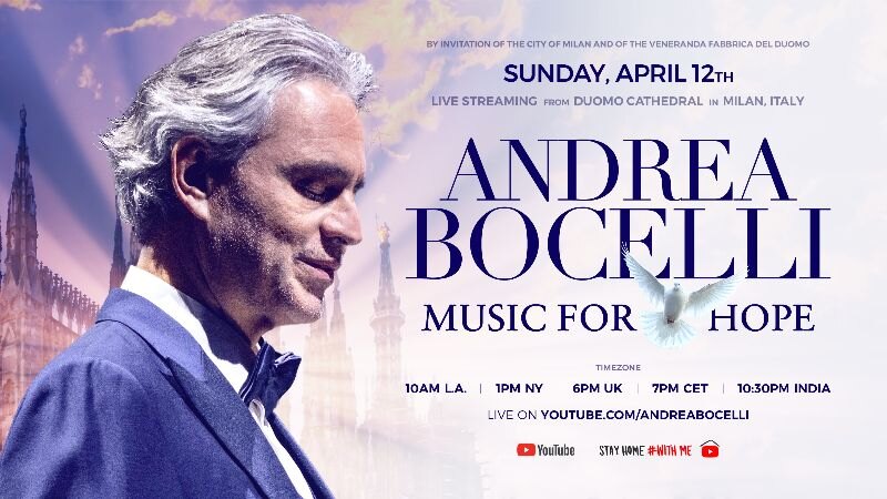Andrea Bocelli streaming worldwide from Milan's empty Duomo on Easter Sunday