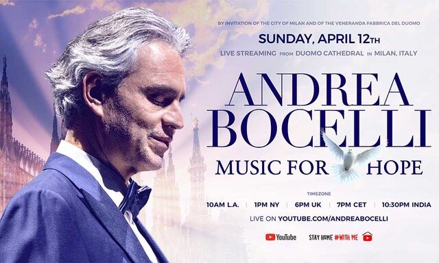 Andrea Bocelli live op Youtube op Paaszondag vanuit Duomo in Milaan