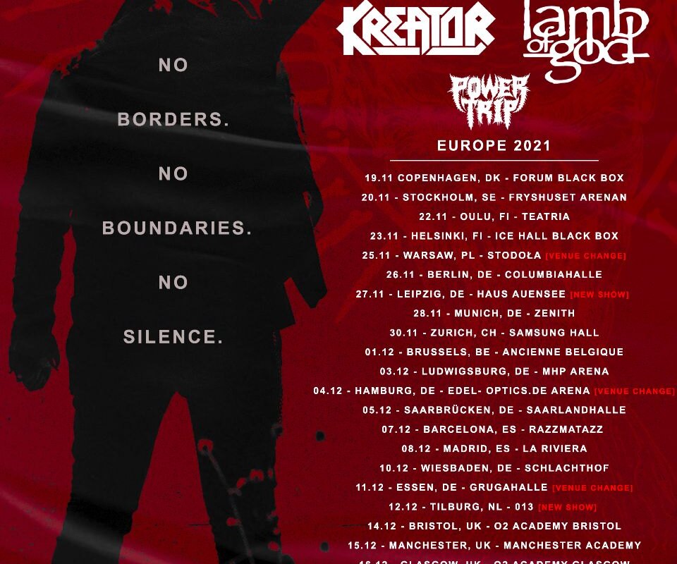 Kreator + Lamb of God announce rescheduled "State of Unrest Tour 2021"