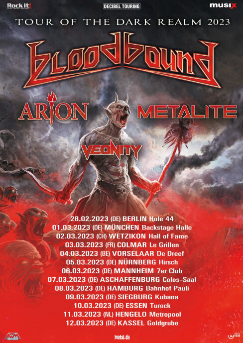 Swedish power metal force Bloodbound postpones European Tour with ARION, METALITE and VEONITY to March 2023!
