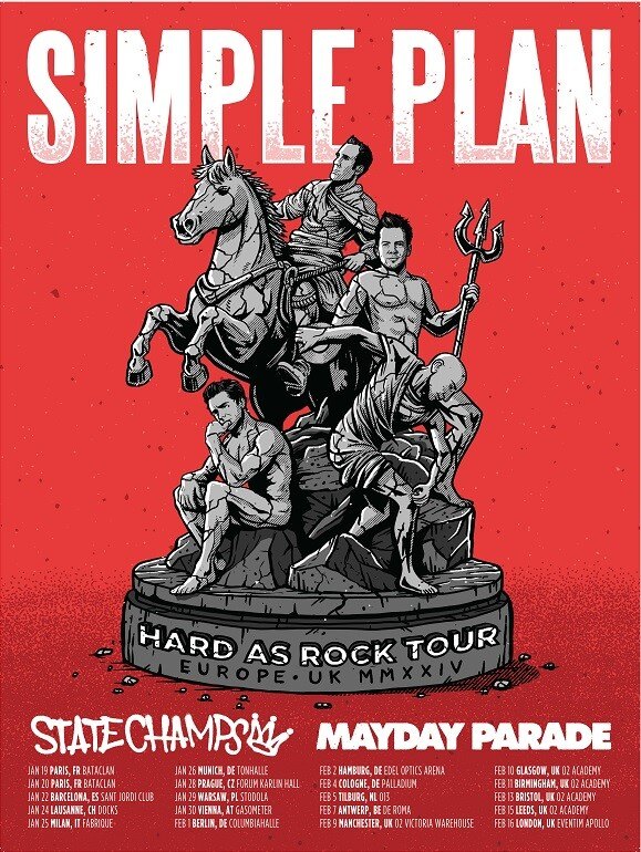 Simple Plan Announces "The Hard As Rock" Europe Tour in 2024 with Special Guests Mayday Parade and State Champs