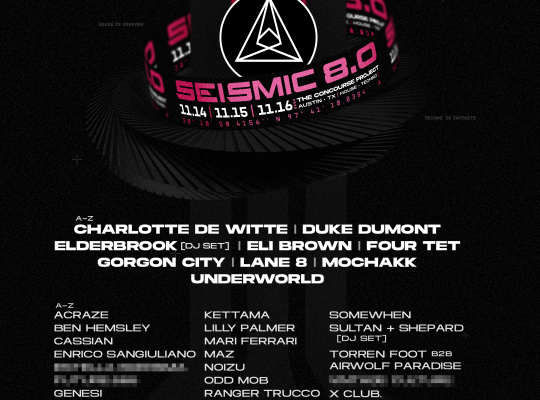 Seismic Dance Event Announces Underworld , Charlotte de Witte, Mochakk, Four Tet, Lilly Palmer, Enrico Sangiuliano, KETTAMA + More for 8.0 Edition