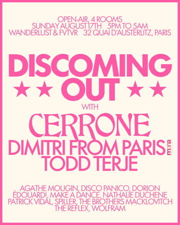 Discoming Out announces August 17th event with Cerrone, Dimitri From Paris, Todd Terje  & more