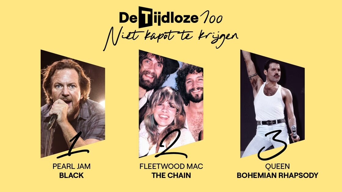 'Black' van Pearl Jam voor het derde jaar op rij nummer 1 in De Tijdloze 100