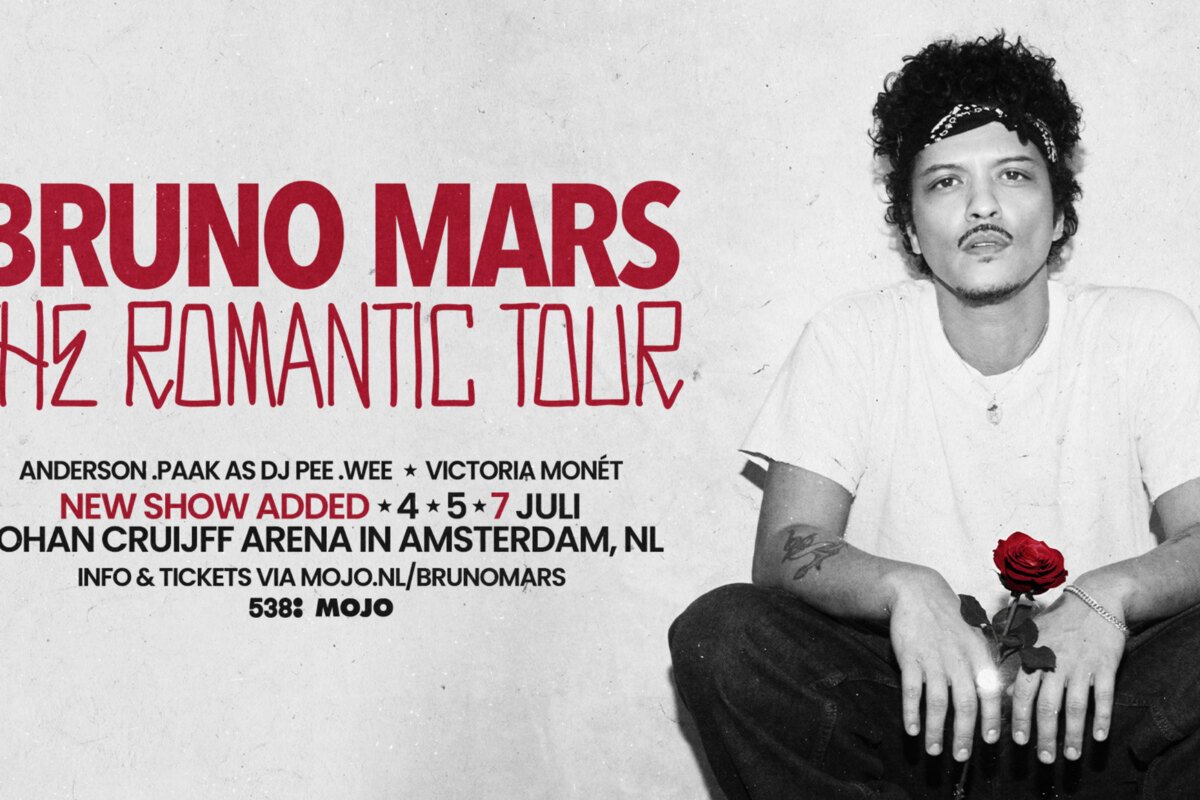 Bruno Mars voor extra shows naar Johan Cruijff ArenA op donderdag 2 en dinsdag 7 juli tijdens 'The Romantic Tour'