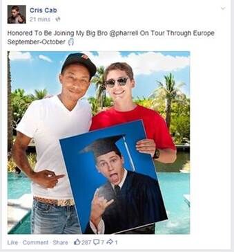 Cris Cab kondigt Europese tour met Pharrell Williams aan