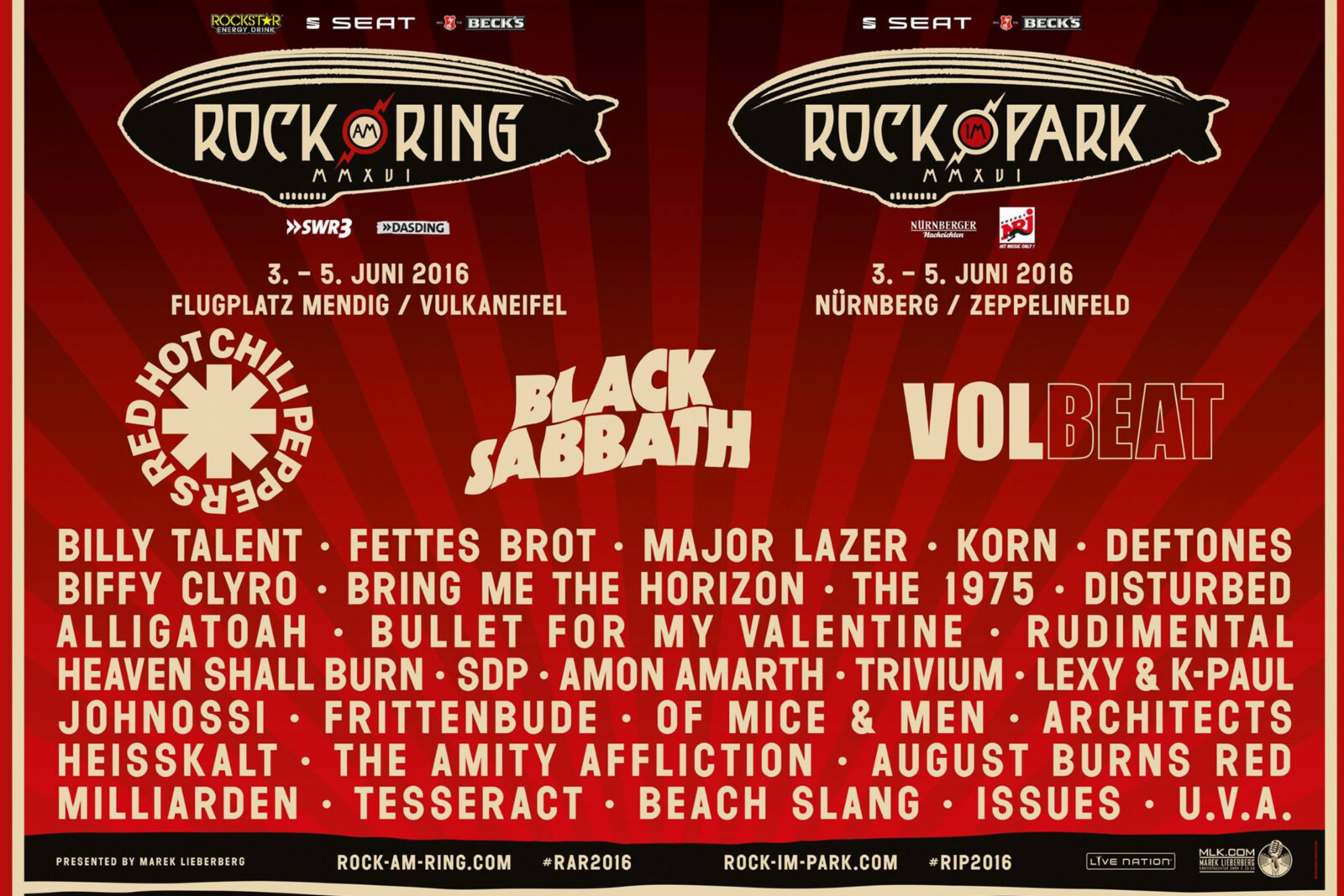 Black Sabbath, Red Hot Chili Peppers en Volbeat, headliners op Rock Am Ring 2016!