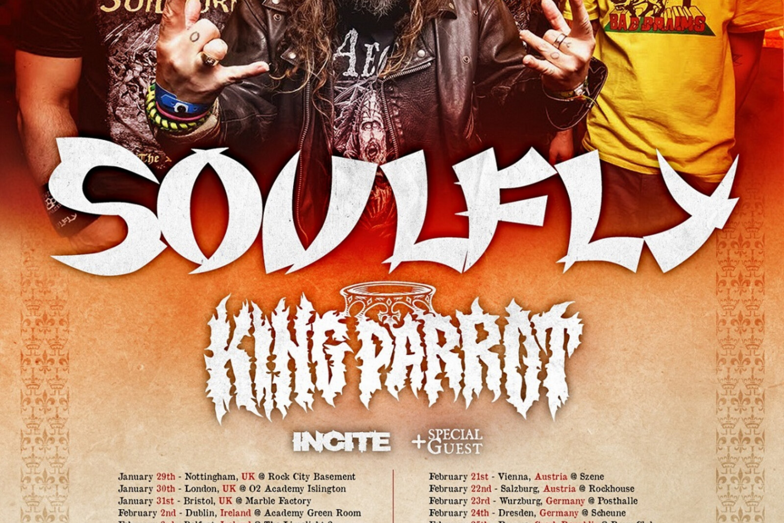 King Parrot announce European tour with Soulfly and reveal tour poster 