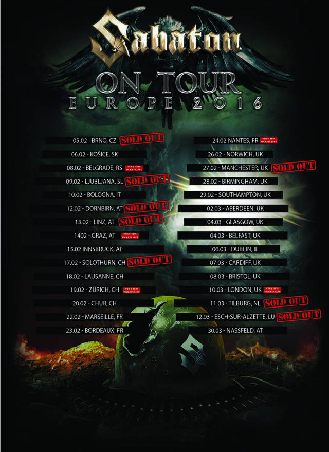 Sabaton tour kicks off next week, many sold out places already