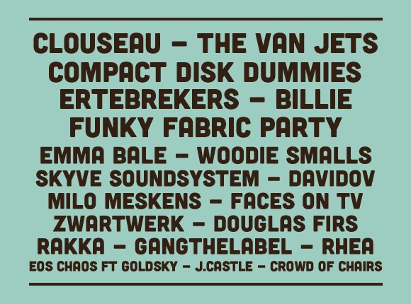 Crowd of Chairs, ZwartWerk, Douglas Firs, Funky Fabric Party en Compact Disk Dummies komen naar Zeverrock