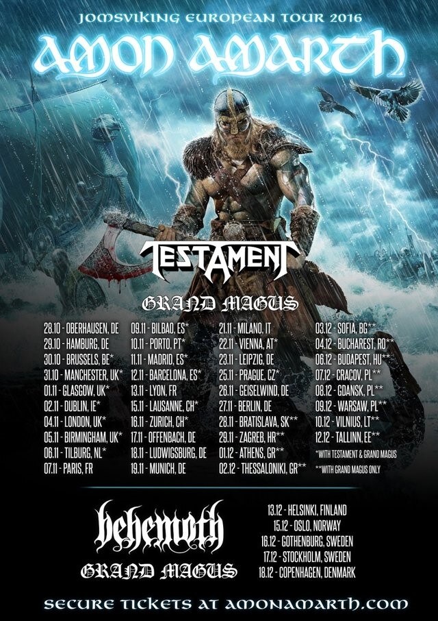 Testament & Grand Magus to support Amon Amarth on European tour!