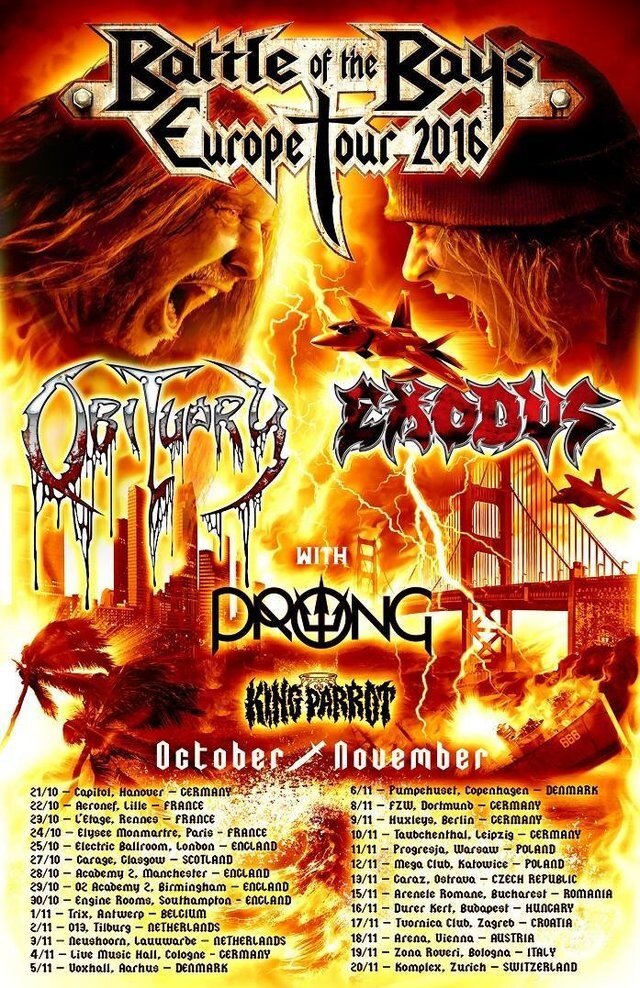 Exodus - more tour dates with Obituary, Prong and King Parrot announced!