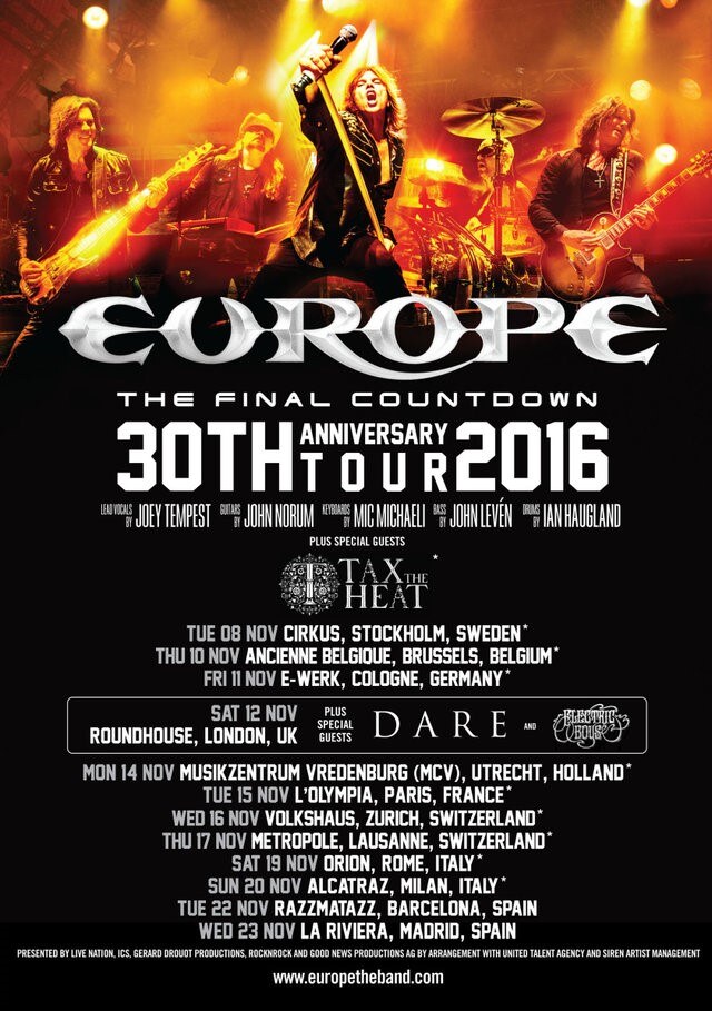 Tax The Heat announced as guest act for Europe's "The Final Countdown" 30th Anniversary Shows!