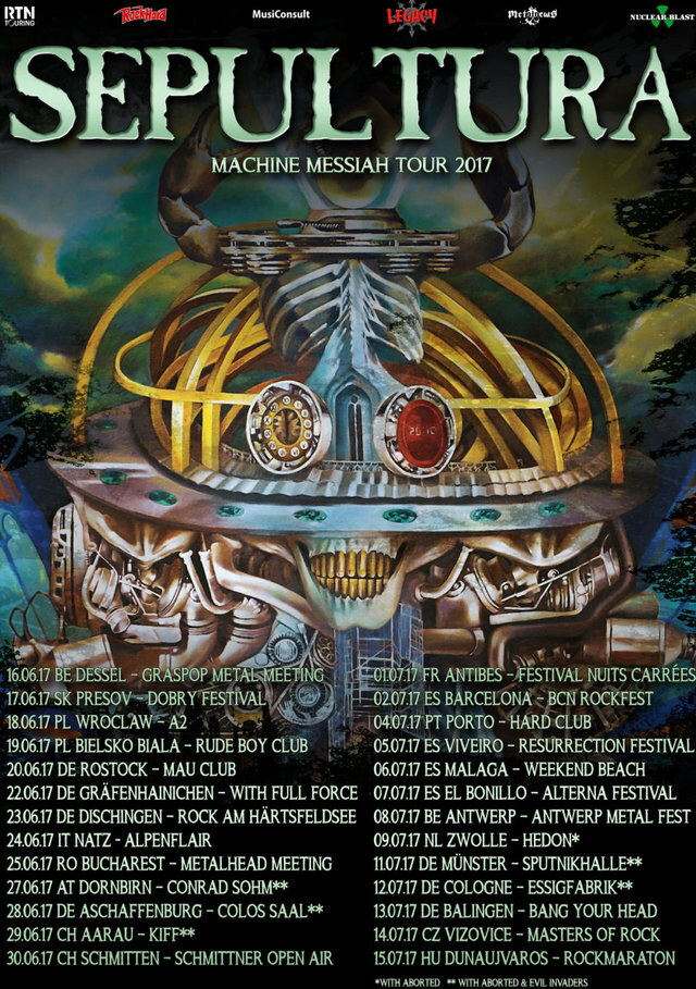 Sepultura more dates announced for "Summer Tour 2017"/tour trailer released