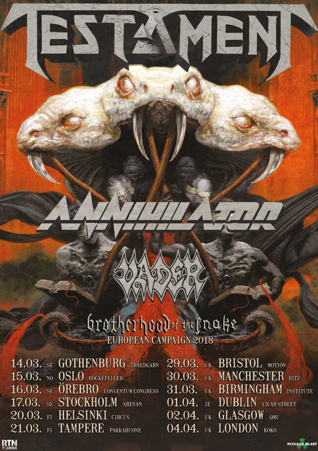 Testament announce second leg of European tour for 2018