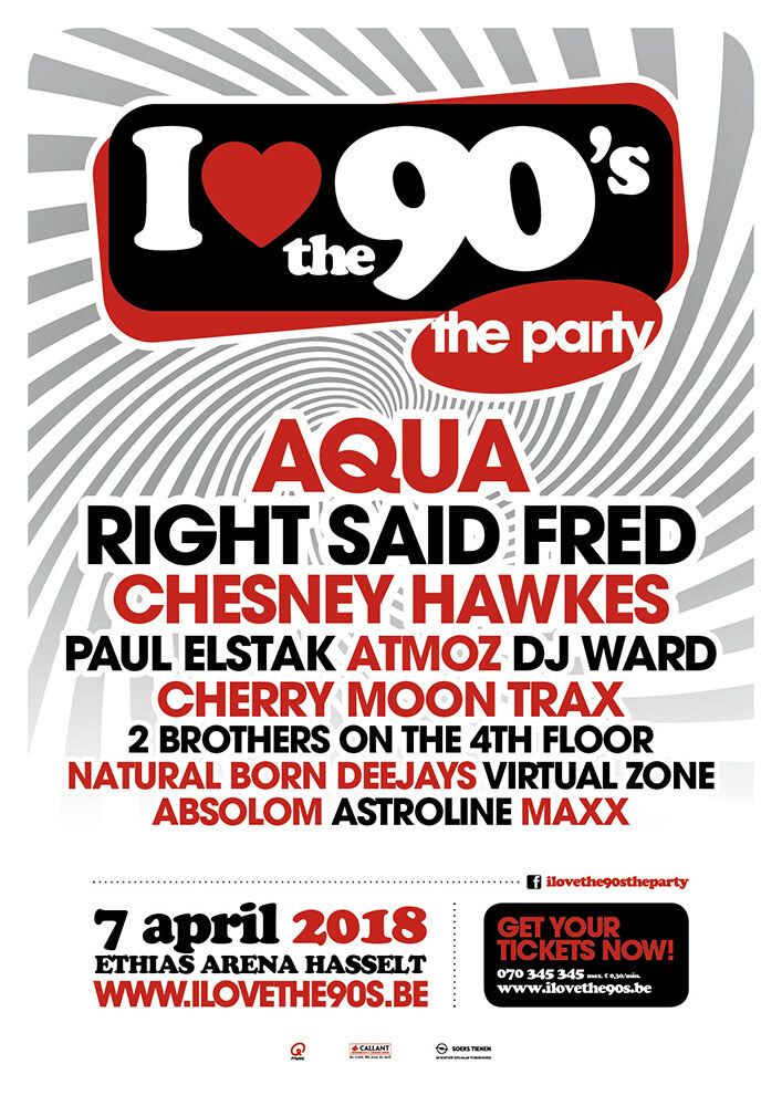 Right Said Fred, Chesney Hawkes, Aqua en AtmoZ komen op 7 april naar I love the 90’s in Hasseltse Ethias Arena