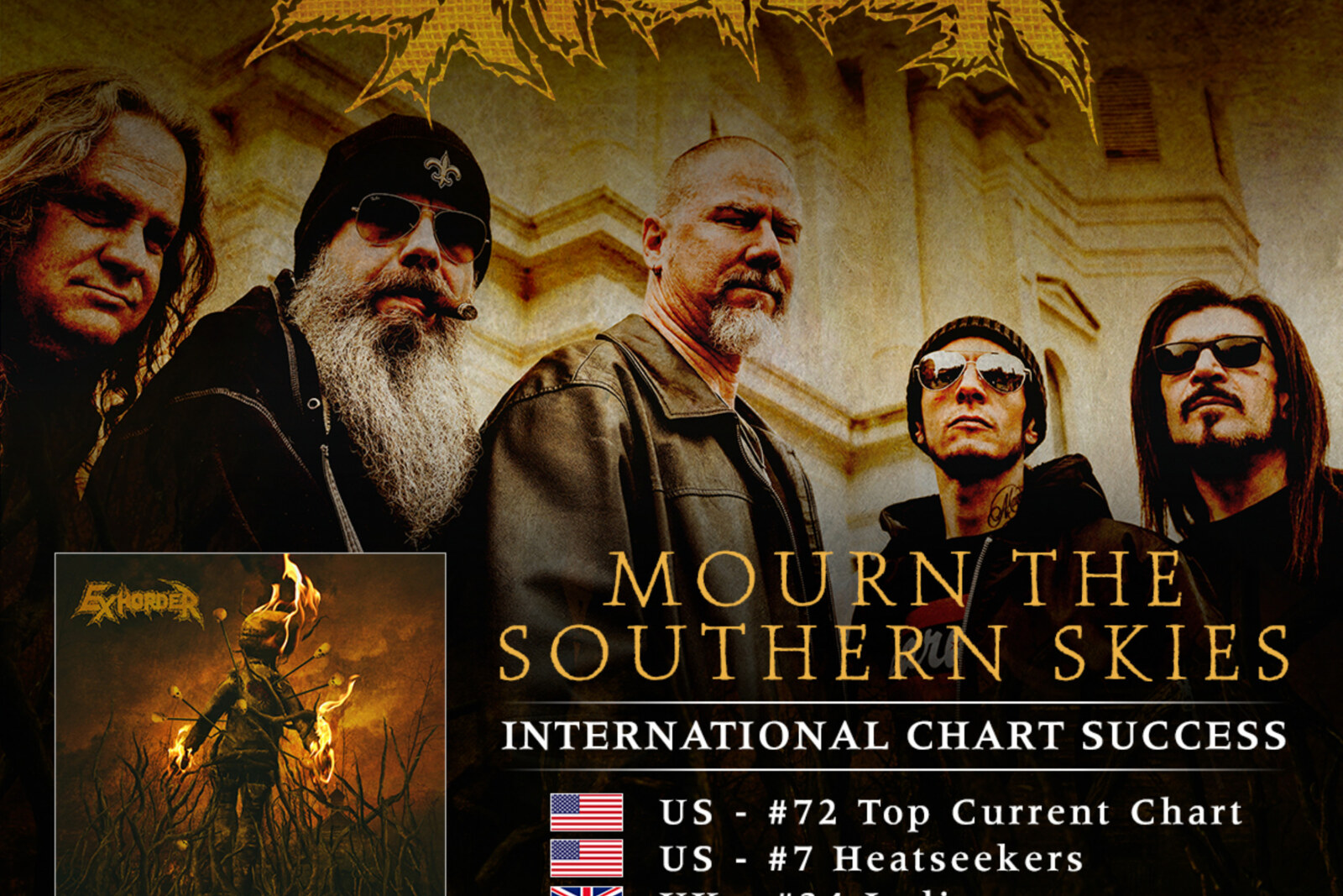 Exhorder infiltrates worldwide charts with "Mourn The Southern Skies" + kicks off European tour today!