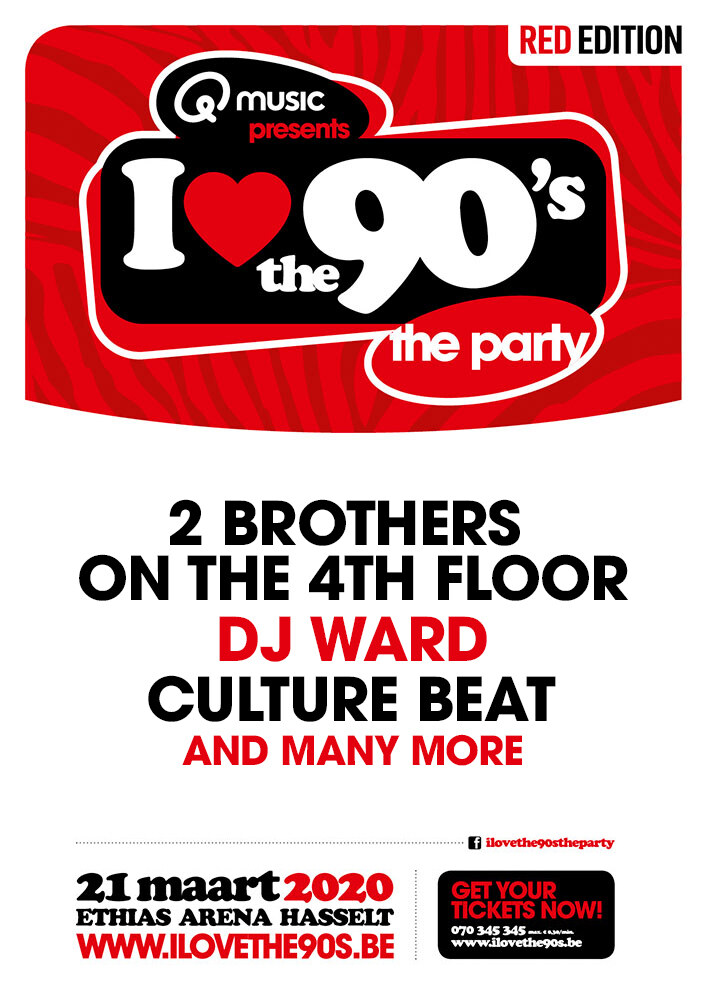 Culture Beat, 2 Brothers on the 4th Floor en DJ Ward staan op 21 maart op the red edition van ‘I love the 90’s’