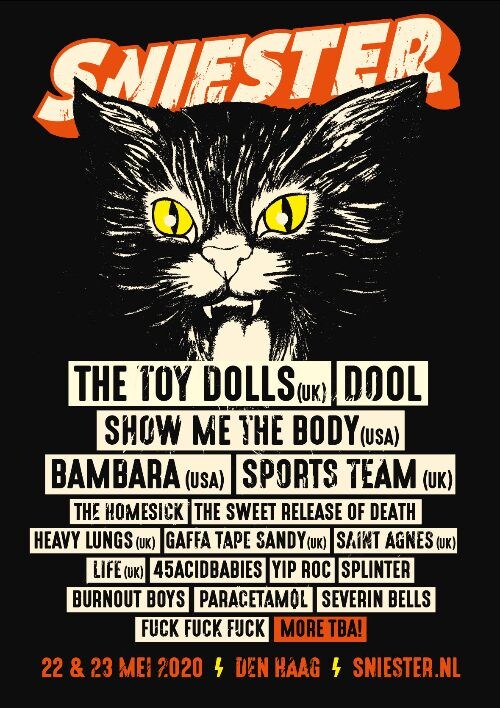 Dertien nieuwe namen voor Sniester festival met o.a The Toy Dolls (UK), Bambara (UK), The Sweet Release Of Death en Sports Team (UK)