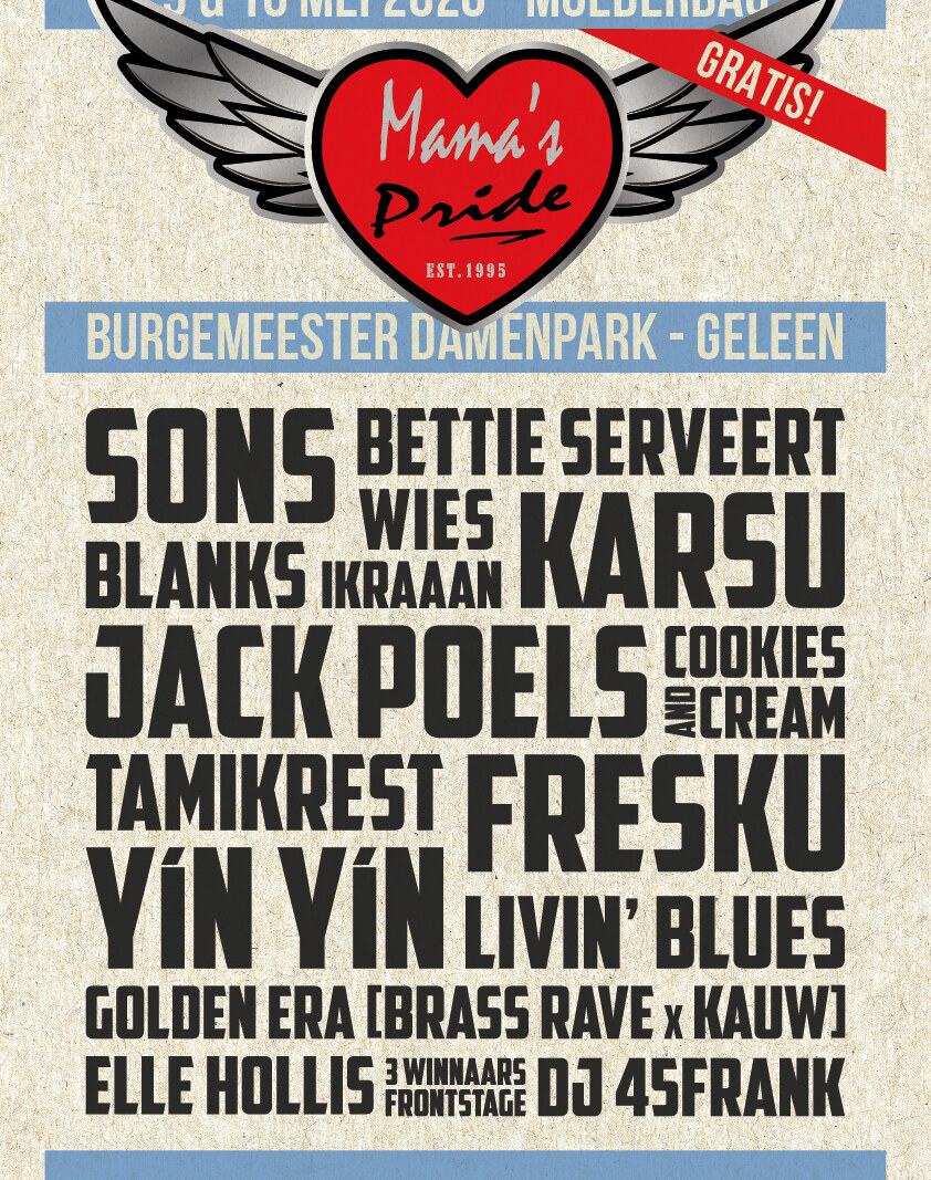Mama’s Pride Festival presenteert - onder voorbehoud - alle achttien namen!
