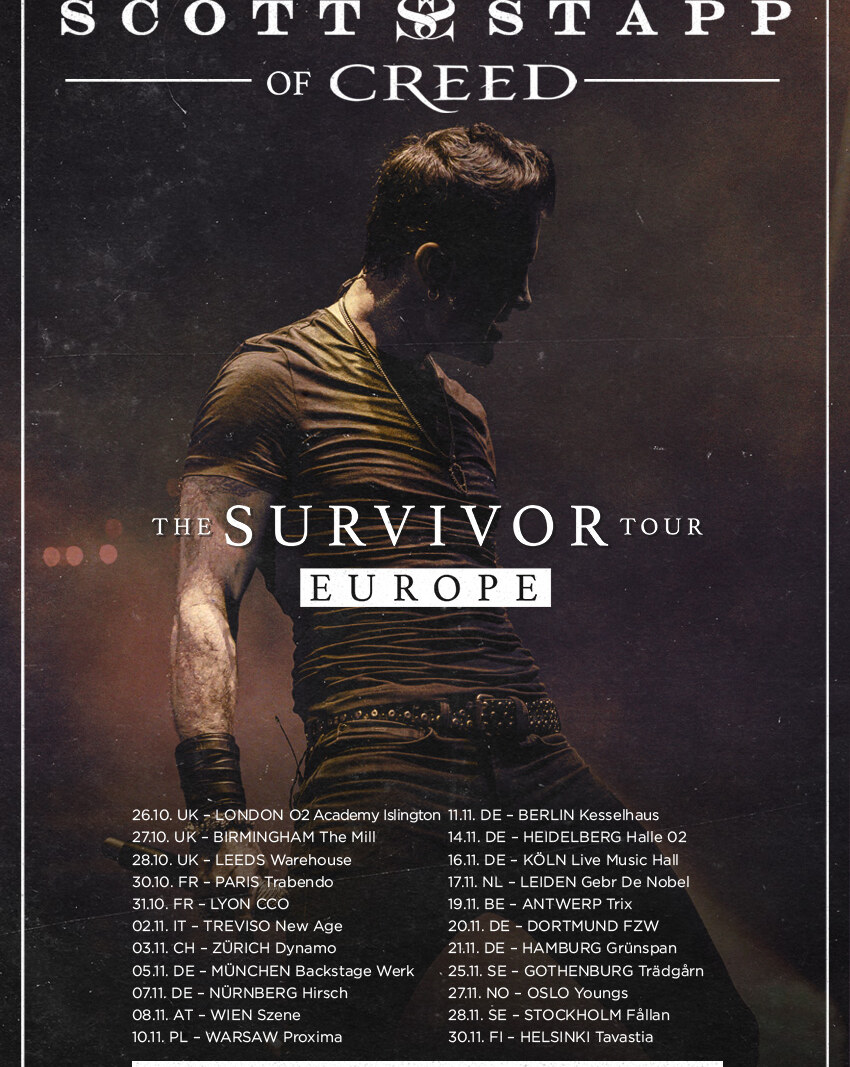 Scott Stapp Announces The Survivor European Headlining Tour, Releases "Wake Up Call" Charity Music Video