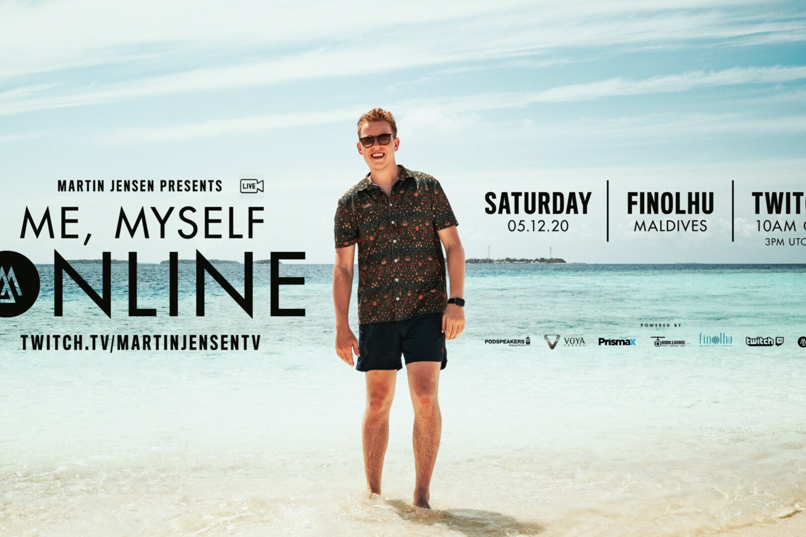 Martin Jensen takes Me, Myself, Online, watch the Broadcasting live from the tropical island playground of the Seaside Finolhu resort