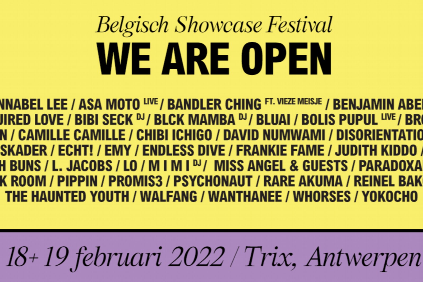 Alle namen voor We Are Open 2022