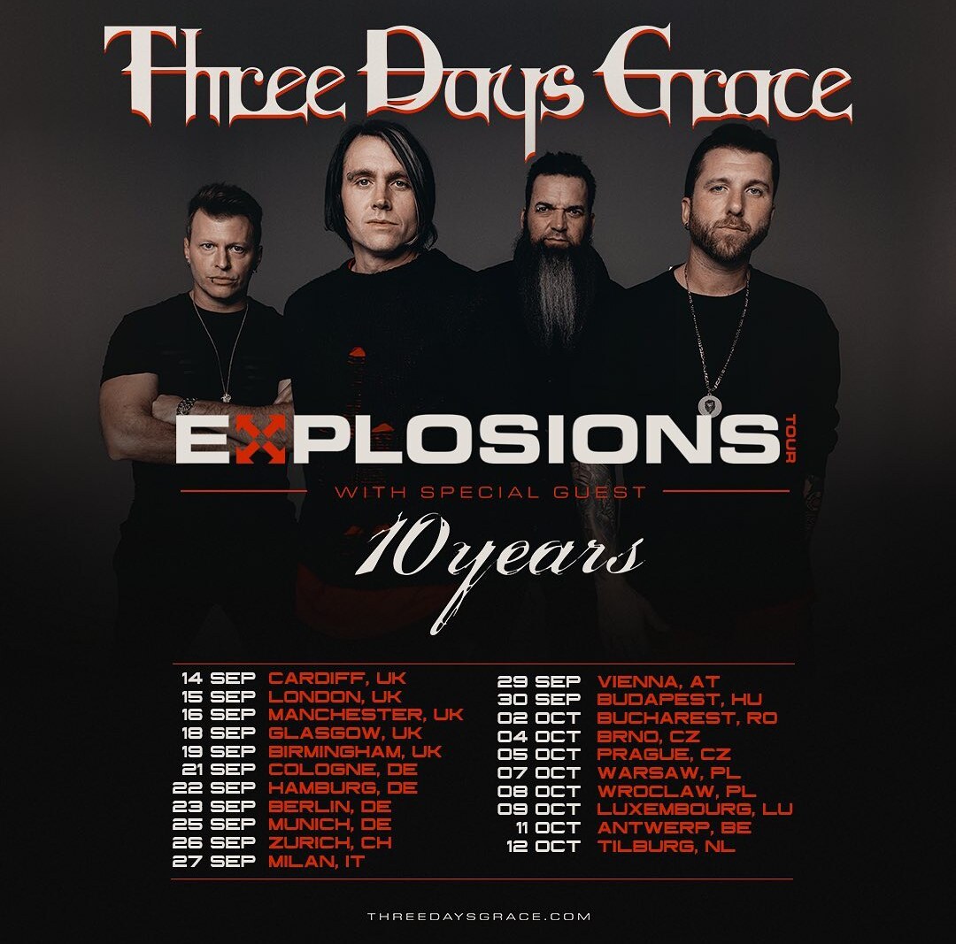 10 Years kondigen Europese tour aan in sep-okt met Three Days Grace