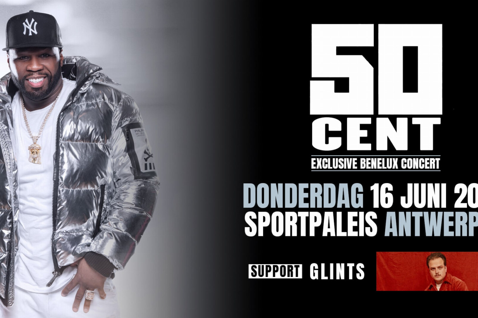 50 Cent binnen 50 uur in het Sportpaleis met Glints in het voorprogramma