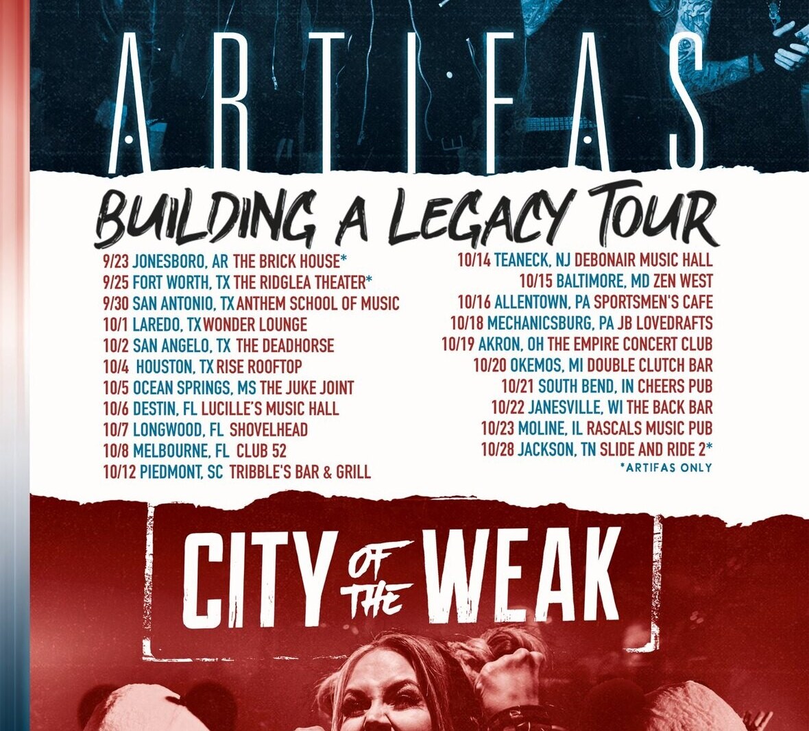 Artifas Announce the 'BUILDING A LEGACY TOUR' with Special Guests CITY OF THE WEAK!