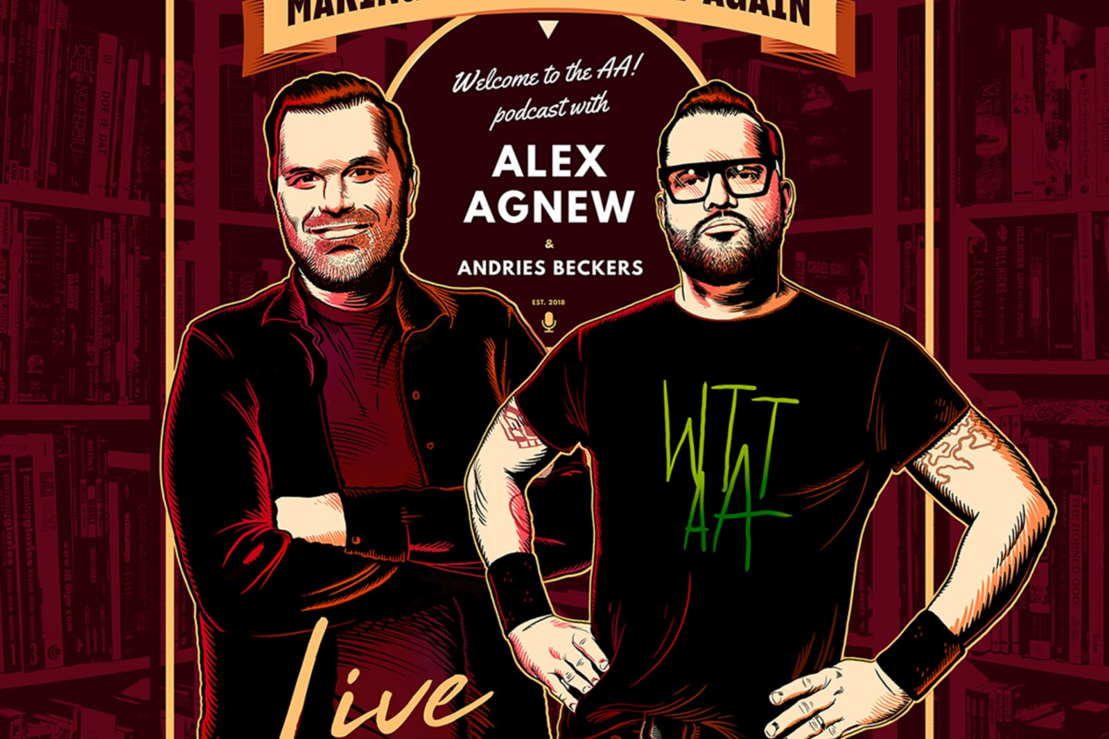 Alex Agnew en Andries Beckers vieren 5 jaar Welcome To The AA podcast met live special in Antwerpen