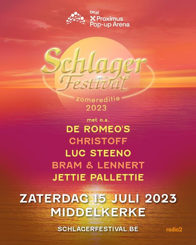 Jettie Pallettie, Bram & Lennert, De Romeo’s, Christoff en Luc Steeno komen op 15 juli naar de zomereditie van Het Schlagerfestival in Middelkerke