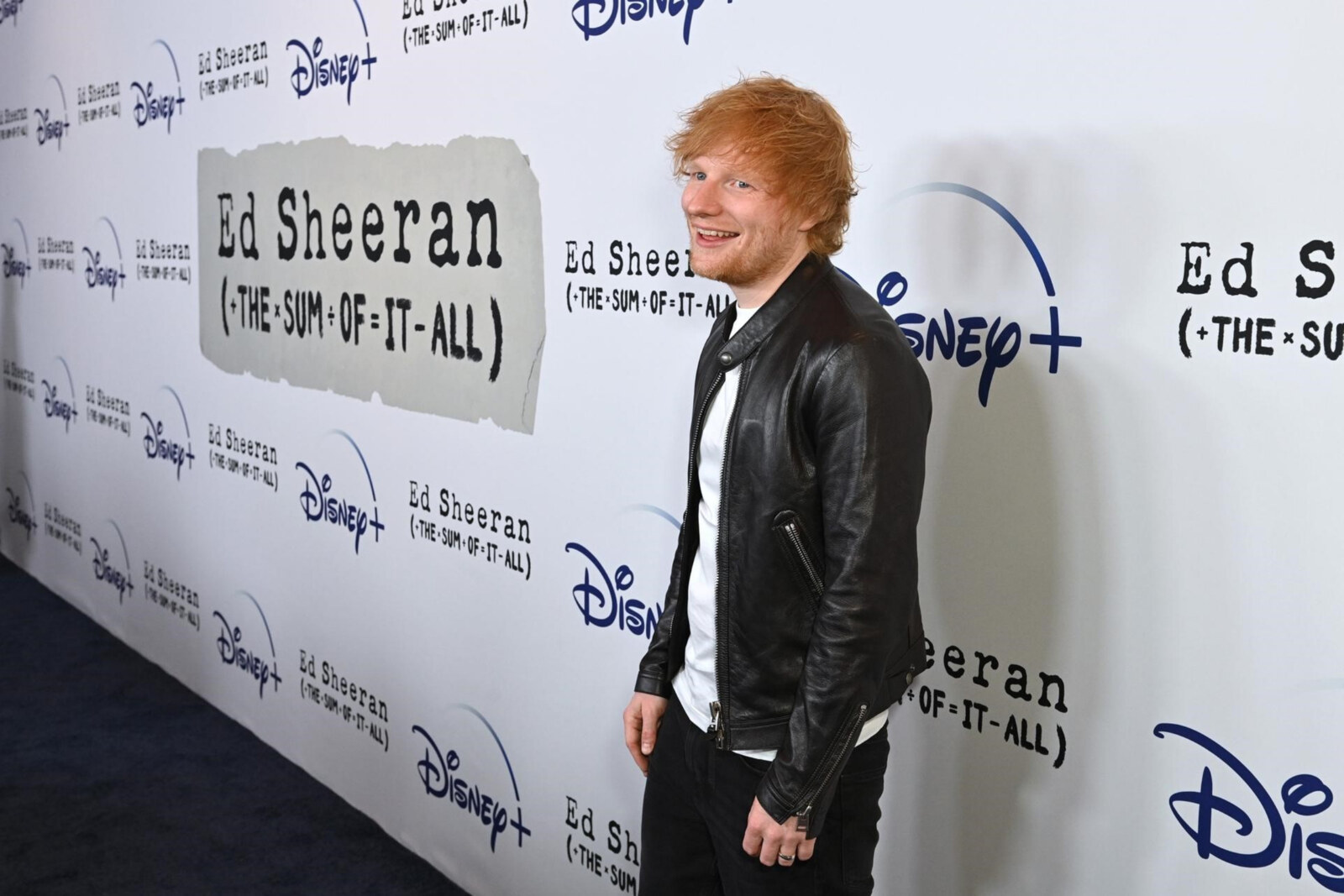 Ed Sheeran hits the blue carpet for the world premiere of the Disney+ original series "Ed Sheeran: The Sum of it All"