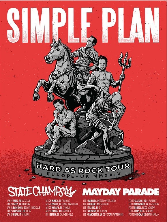 Simple Plan Announces "The Hard As Rock" Europe Tour in 2024 with Special Guests Mayday Parade and State Champs
