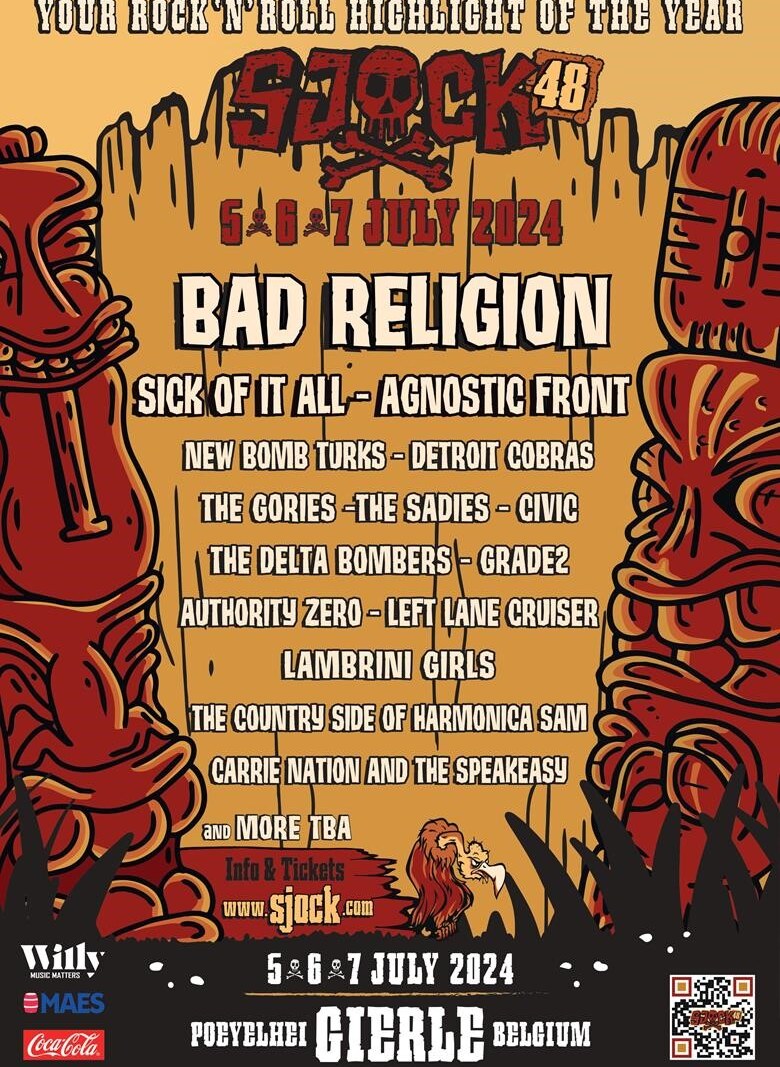 Sjock festival kondigt eerste 15 namen aan voor 48e editie: o.a. Bad Religion, Sick Of It All, Agnostic Front, The Gories, Detroit Cobras, New Bom Turks, The Sadies e.v.a.
