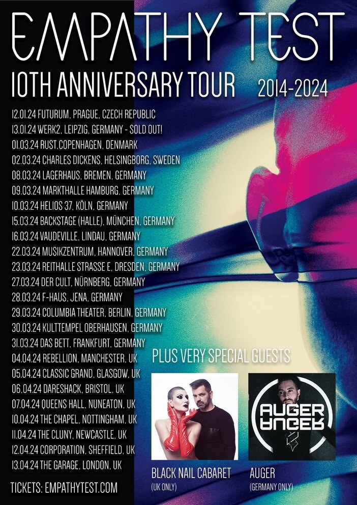 Empathy Test: 10th Anniversary Tour 2014-2024 |  European tour announced by UK electronic pop act