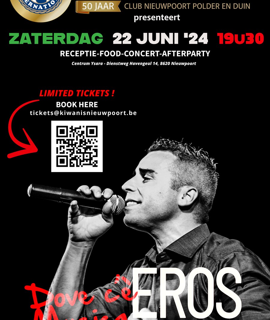 Kiwanis Nieuwpoort Polder en Duin viert op 22 juni zijn 50ste verjaardag met de wereldbefaamde Eros Ramazzotti tribute band Dove c’è Musica