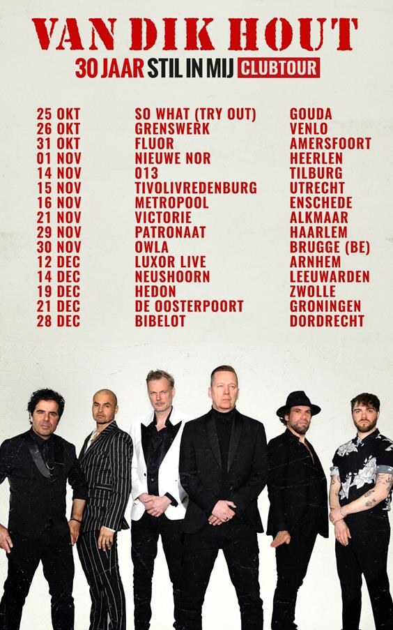 Nederlandse band Van Dik Hout met clubtour '30 Jaar Stil In Mij' in Owla Brugge