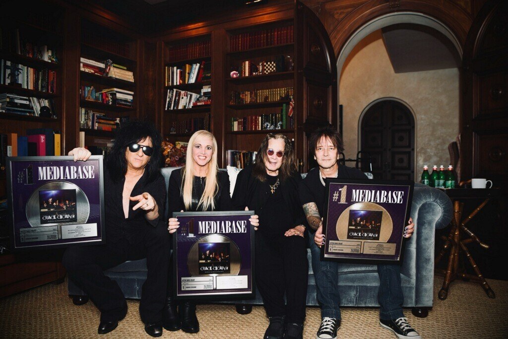 Mediabase Presents Billy Morrison, Ozzy Osbourne & Steve Stevens with a #1 Song Plaque for "Crack Cocaine"