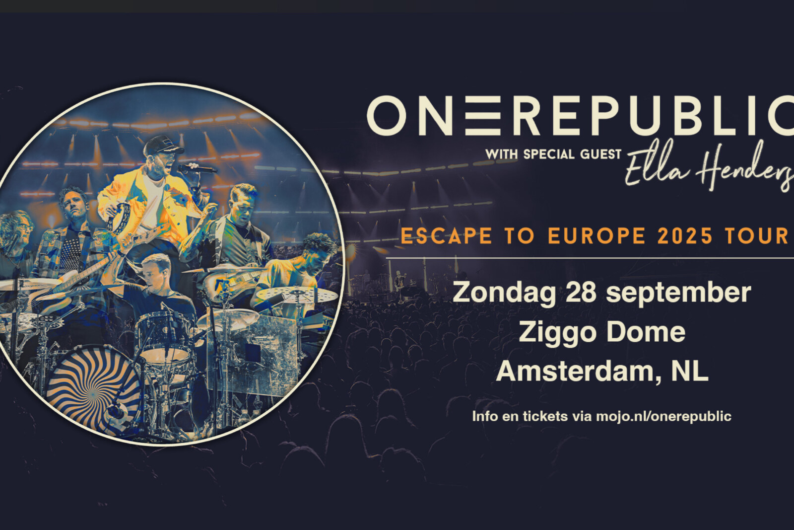 OneRepublic naar Ziggo Dome tijdens de 'Escape to Europe 2025 Tour' op zondag 28 september