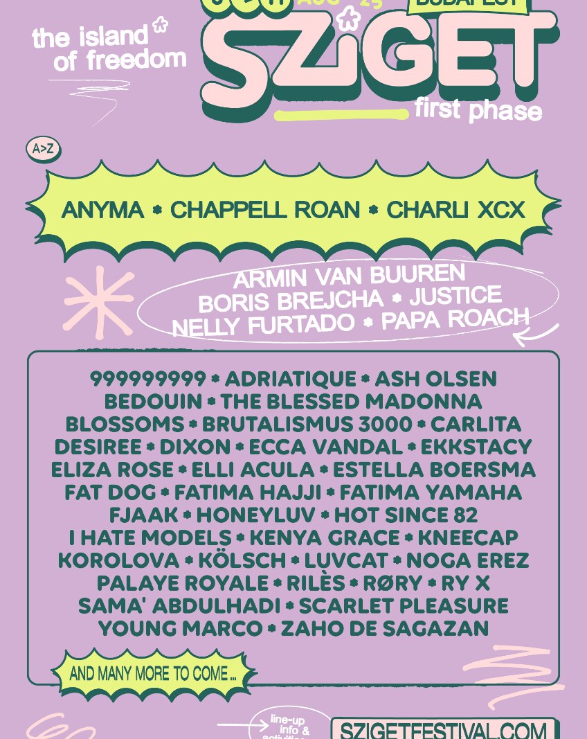 Charli XCX, Chappell Roan, Anyma, Armin van Buuren en meer naar Sziget 2025
