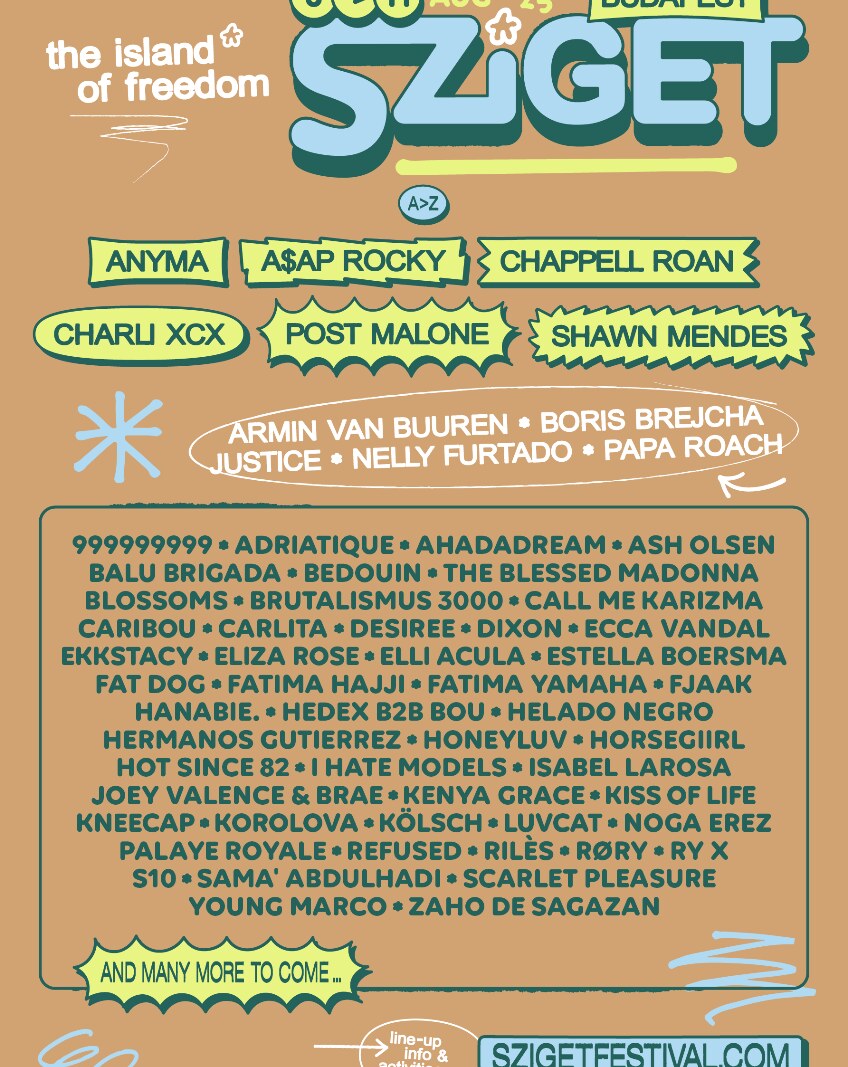 Post Malone, Shawn Mendes, A$AP Rocky en S10 naar Sziget 2025